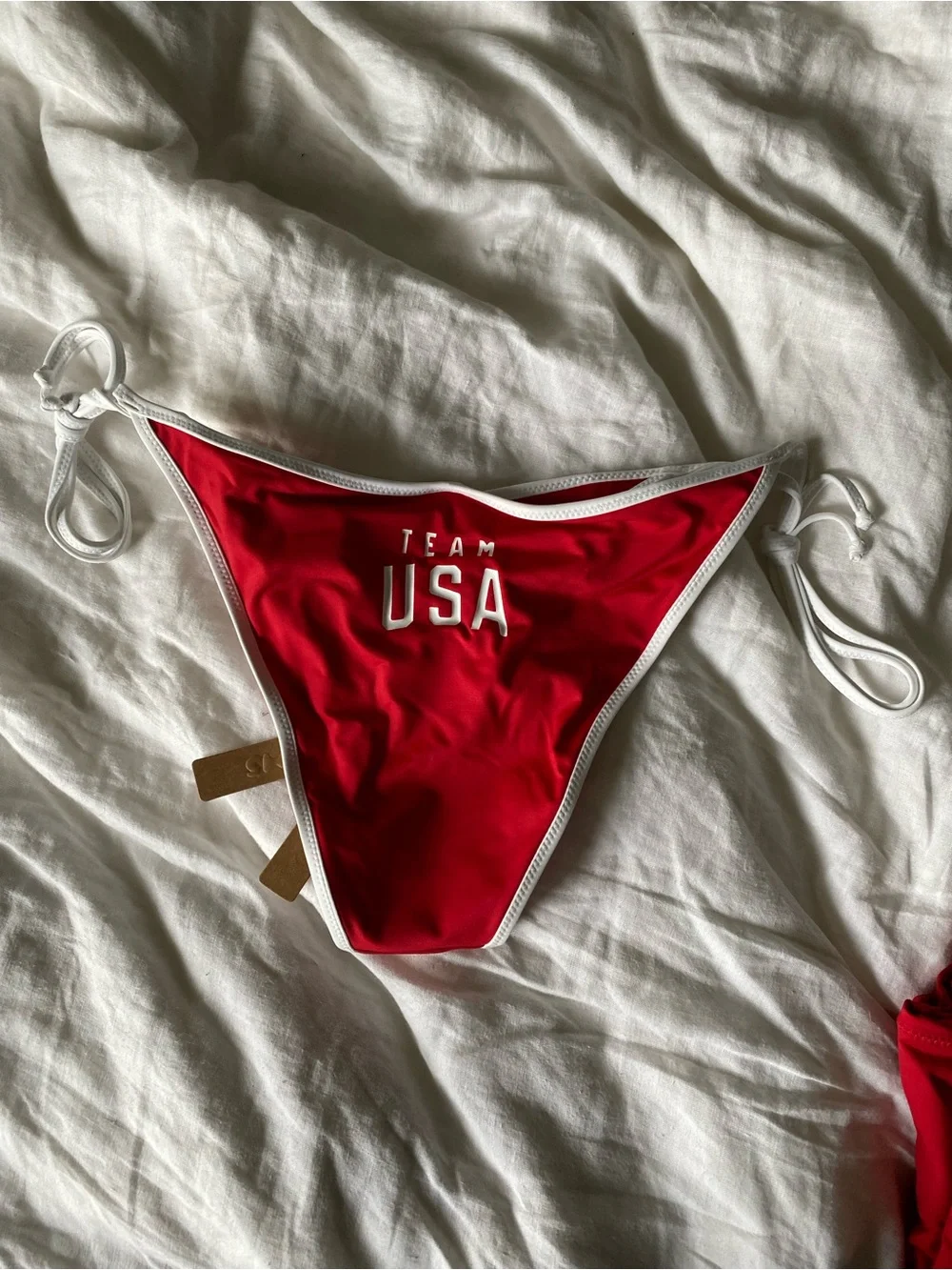 SKIMS Red and White Team USA Bikini Top & Swim Shorts